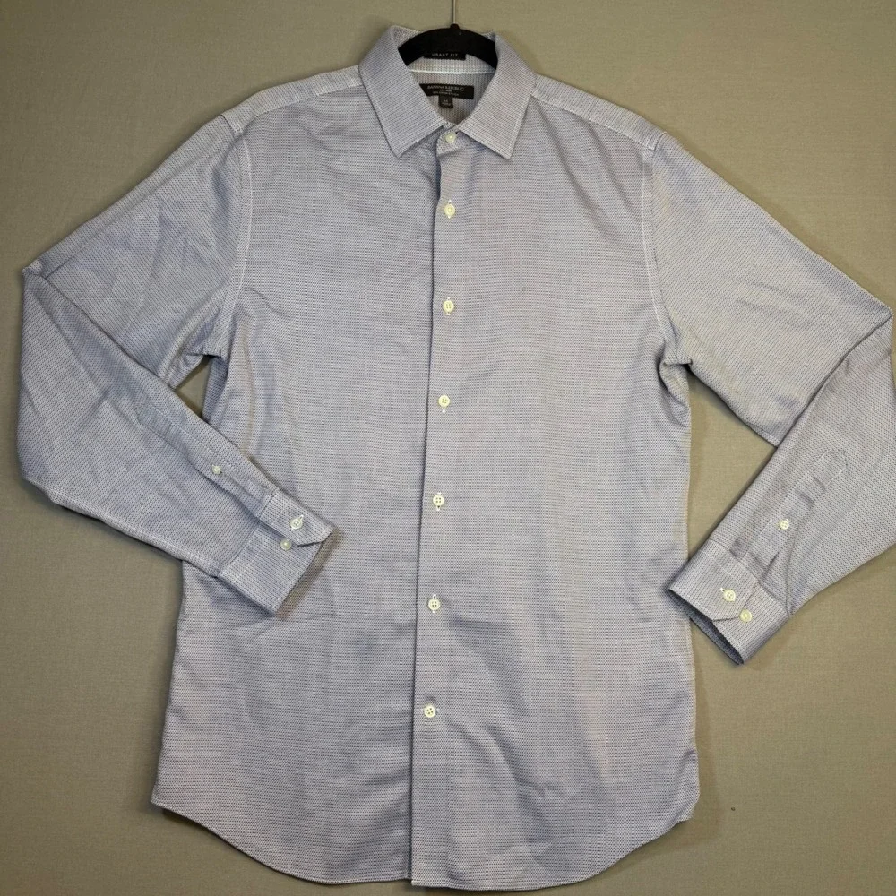 Banana Republic Grant Fit Mens M Cotton Stretch Blue Micro Pattern Shirt